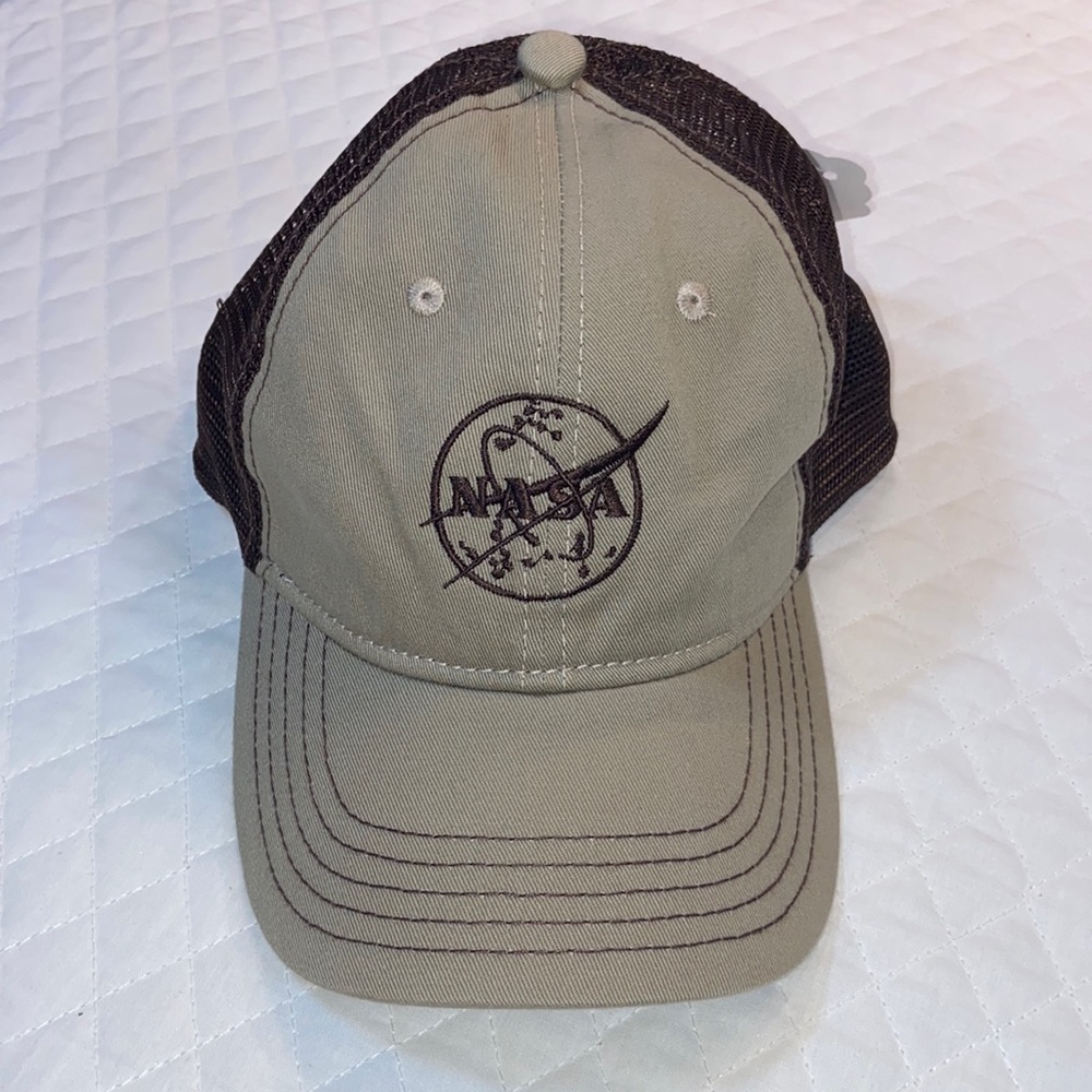 NASA Truckers Hat. Khaki & Brown. New. Adjustable Fit.
